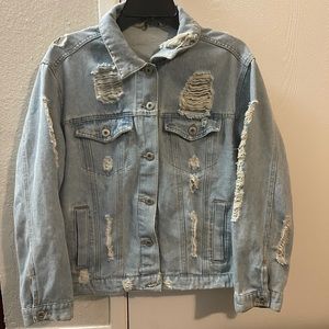 Highway Jeans Destroyed distressed denim Jean trucker Jacket Blue retro L Men's